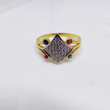 916 Gold Square Multi Colour Ladies Ring by 