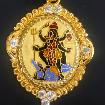 Gold Mahakali ma mina pendant by Saurabh Aricutting