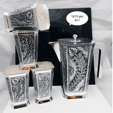Pure silver Royal jug glasses set with Leaf Carvin...