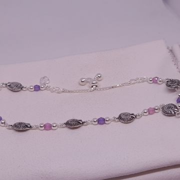 Silver oxidised blue and pink diamond anklets by Rangila Jewellers