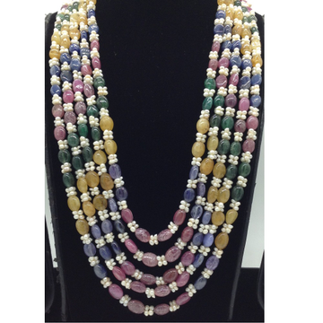 White Seed Pearls with Multicolour Beeds 5 Layers Mala JPM0530