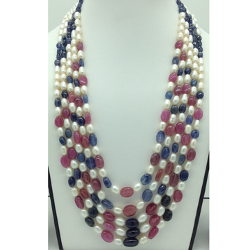 Freshwater white pearls with stones 5 layers necklace jpm0374