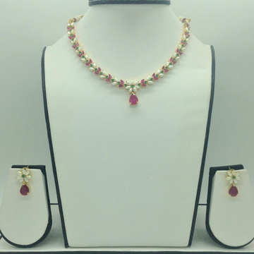 Red,Green Cz and Pearls Necklace Set JNC0196