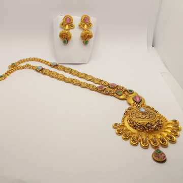 22K Gold Antique Long Necklace Set by 