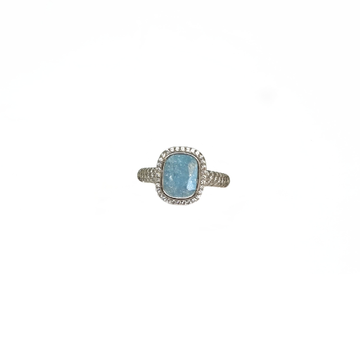 Sky Blue Crystal Diamond Ring In 925 Sterling Silv...