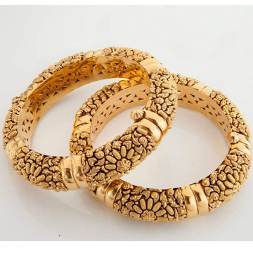 22KT yellow Gold Antique Oxides 2 Piece Bangles Fo...