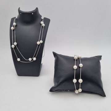 925 Silver Pearl Necklace + Bracelet Combo