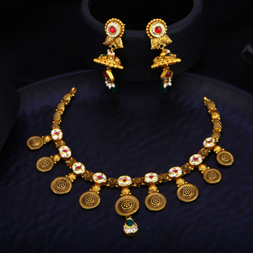 22K Gold Antique Necklace Set For Wedding