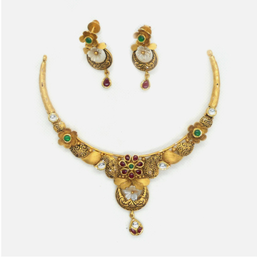 916 Gold Antique Wedding Necklace Set RHJ-4958