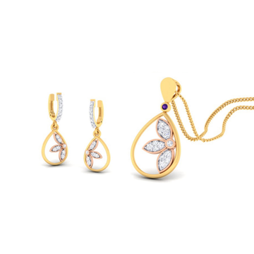 22k gold cz blooming petals pendant set by 
