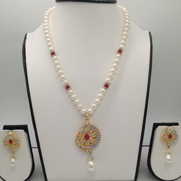 White, red cz and pearls pendent set with 1 line round pearls mala jps0298