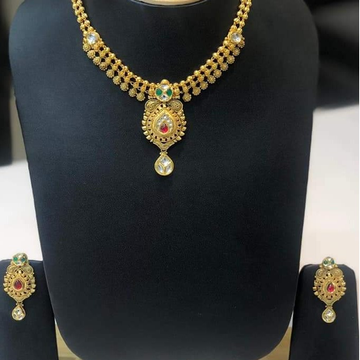 916 Gold Hallmark Kundan Necklace Set  by 