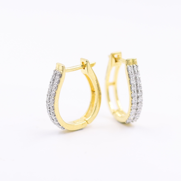 Double Line Yellow Gold Diamond Hoop Bali Earrings