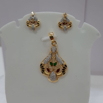916 gold three color meena work diamond pendant se... by Sneh Ornaments