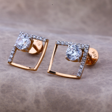 Ladies 18K Rose Gold Square Single Stone Earring -...