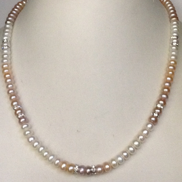 Freshwater shaded flat natural pearls with cz chakri strand