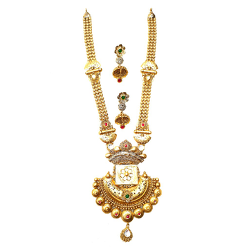 916 Gold Rajputana Style Antique Necklace With Ear...