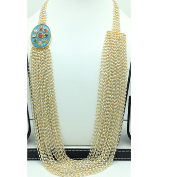 Keshi Rice Pearls & Turquoise Broach 36 Lines Taar Mala JGT0033