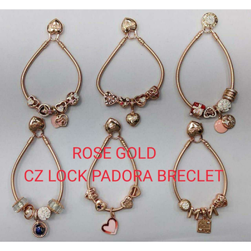 92.5 Sterling Silver Rose Gold Cz Lock Pandora Bra... by 