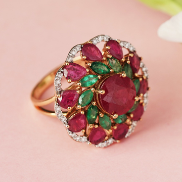 18kt ruby emerald ring by 