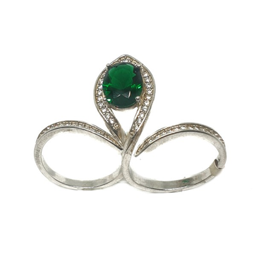925 sterling silver green diamond Double Finger ri...