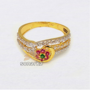 22KT CZ Pink Stone Flower Shaped Ladies Ring by 