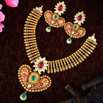 Wholesaler of 22kt gold antique necklace set for wedding p-2302 ...