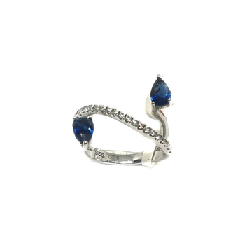 925 Sterling Silver CZ Diamond Cut Blue Stone Ring...