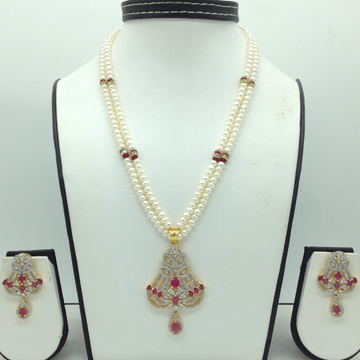 White,red cz pendent set with 2 line flat pearls jps0693
