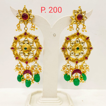 Flower Design Gold plated ruby stone earring with...