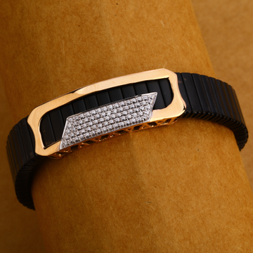 18KT Rose Gold mens Stylish CZ Leather Bracelet ML...
