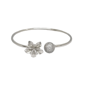 Diamond Ball And Flower Bracelet In 925 Sterling S...