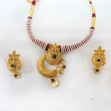 916 Gold Antique Flower Design Wedding Necklace Se...