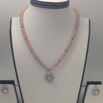 White cz and pink pearls pendent set with pink pearls mala jps0146