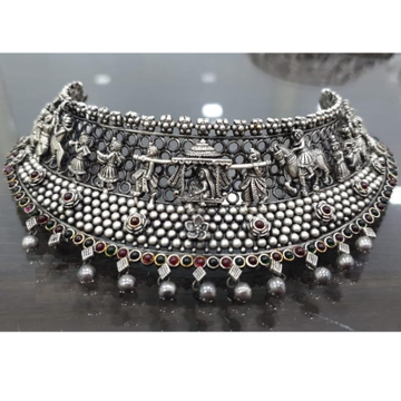 Pure Silver Choker on Doli & Barat Carvings in Ant... by 