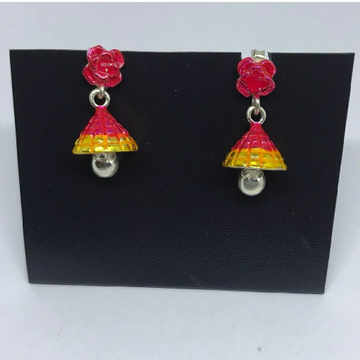 925 silver Red mina work With jhumka earrings by Veer Jewels