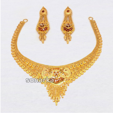 916 Plain Gold Meenakari Necklace Set For Women by 