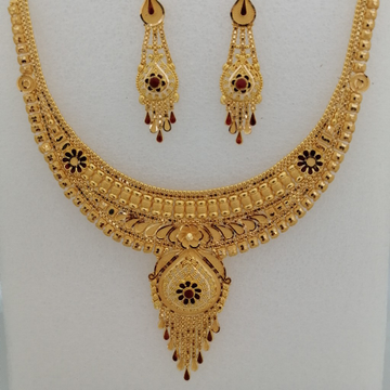 916 gold yellow antique tikki work short set by 