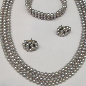 3 line round grey pearls full set