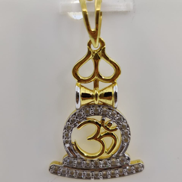 22kt gold cz stone om and trishul pendant by Aaj Gold Palace