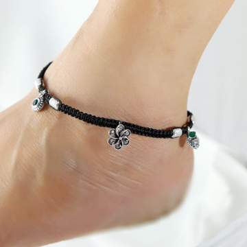 925 Silver Flower Design Thread Anklet by 