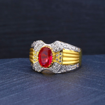 22K Gold CZ Diamond With Ruby Stone Ring by R.B. Ornament