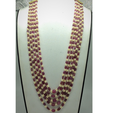 Yellow Seed Pearls with Red Rubies Beeds 5 Layers Mala JPM0509