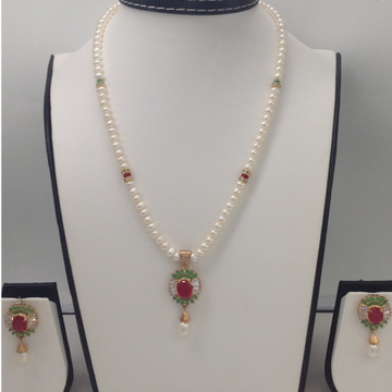 Tricolour cz pendent set with flat pearls mala jps0135