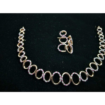 92.5 Sterling Silver Pink Necklace Set by 