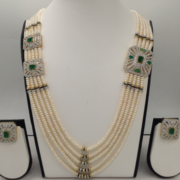 White and green cz brooch set with 5 lines flat pearls mala jps0472