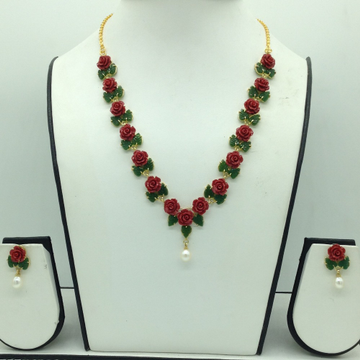 Coral flower and jade leaves necklace set  jnc0133