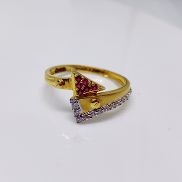 22K Gold Red And White Diamond Semi Cross Ladies R... by 