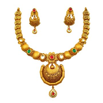 22K Gold Antique Modern Necklace Set With Earrings...