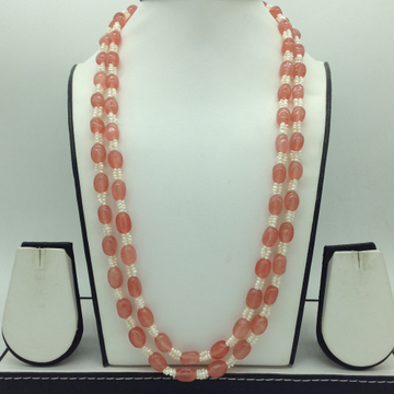 White Seed Pearls with Pink Oval Beeds 2 Layers Mala JPM0497